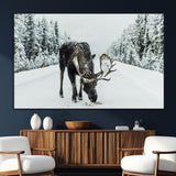 13316292-SEG-FC-51X34_Oversize_Oversize-Moose in Snow Wall Art Canvas Print, Framed Winter Wildlife Art Picture Print, Snowy Forest Scene Perfect Rustic Lodge Decor