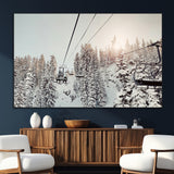 91534512-SEG-FC-51X34_Oversize_Oversize-Frosty Pines Wall Art Canvas Print, Framed Cozy Cabin View Art Picture Print, Ski Lift Ride Perfect Rustic Lodge Decor Artwork