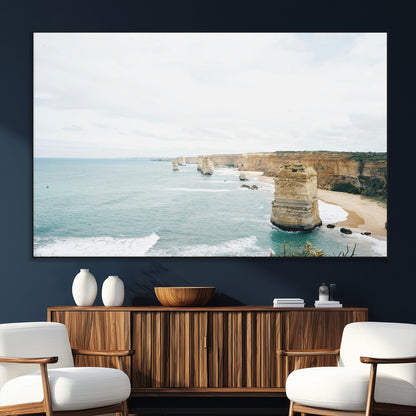 70095633-SEG-FC-51X34_Oversize_Oversize-Twelve Apostles Wall Art Canvas Print, Framed Coastal Cliffs Art Picture Print, Rugged Rock Formations Perfect Minimalist Coastal