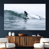 11693607-SEG-FC-51X34_Oversize_Oversize-Surfer on Wave Wall Art Canvas Print, Framed Ocean Adventure Art Picture Print, Motion Blur Water Perfect Coastal Adventure Decor
