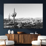 85205054-SEG-FC-51X34_Oversize_Oversize-Saguaro Cactus Wall Art Canvas Print, Framed Monochrome Landscape Art Picture Print, Scenic Arizona View Perfect Minimalist