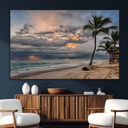 62574547-SEG-FC-51X34_Oversize_Oversize-Tropical Storm Wall Art Canvas Print, Framed Moody Beach Art Picture Print, Dramatic Sky Perfect Tropical Coastal Decor Artwork