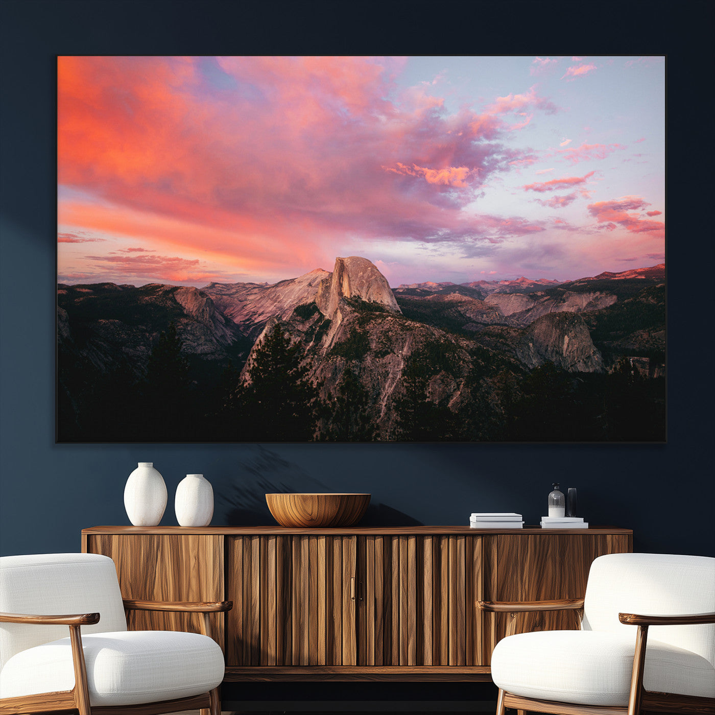 32786115-SEG-FC-51X34_Oversize_Oversize-Half Dome Wall Art Canvas Print, Framed Yosemite National Park Art Picture Print, Dramatic Sunset Perfect Adventurous Wilderness