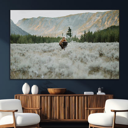 41674074-SEG-FC-51X34_Oversize_Oversize-Bison Wall Art – American Buffalo Wildlife Photography Canvas Print, Western Mountain Landscape Artwork Rustic Nature Decor for