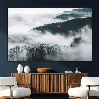67569654-SEG-FC-51X34_Oversize_Oversize-Foggy Forest Wall Art – Mist Covered Hills and Trees Landscape Canvas Print, Moody Nature Photography Decor for Living Room,
