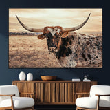 95745718-SEG-FC-51X34_Oversize_Oversize-Texas Longhorn Wall Art – Western Cattle Photography Canvas Print, Rustic Ranch Animal Artwork Country Farmhouse Decor for Living