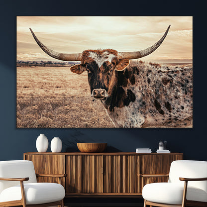 95745718-SEG-FC-51X34_Oversize_Oversize-Texas Longhorn Wall Art – Western Cattle Photography Canvas Print, Rustic Ranch Animal Artwork Country Farmhouse Decor for Living