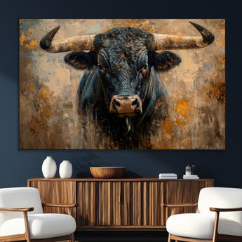 91615410-SEG-FC-51X34_Oversize_Oversize-Bull Wall Art – Rustic Western Longhorn Canvas Print, Powerful Abstract Animal Painting, Farmhouse Ranch Decor for Living Room,