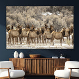 93076148-SEG-FC-51X34_Oversize_Oversize-Elk Herd Wall Art – Wildlife Canvas Print of Elk in Winter Landscape, Rustic Western Cabin & Lodge Décor, Nature Photography for