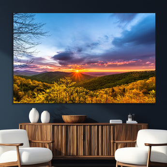 25786346-SEG-FC-51X34_Oversize_Oversize-Sunset Over Mountains Wall Art – Nature Landscape Canvas Print, Golden Hour Forest Photography, Scenic Sunrise Artwork for Living