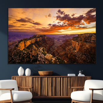 75573843-SEG-FC-51X34_Oversize_Oversize-Grand Canyon Sunset Wall Art – Panoramic Canyon Landscape Canvas Print, Dramatic Desert Cliffs Artwork, Nature Inspired Scenic