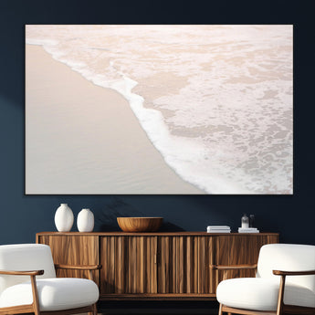 28414510-SEG-FC-51X34_Oversize_Oversize-Ocean Shoreline Wall Art – Minimal Coastal Beach Canvas Print, Soft Sea Foam and Sand Photography Artwork, Relaxing Nautical Decor