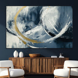 97295757-SEG-FC-51X34_Oversize_Oversize-Abstract Blue and Gold Wall Art – Modern Luxury Canvas Print, Navy White Brushstroke Painting, Contemporary Living Room Office