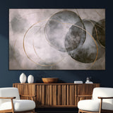 20066876-SEG-FC-51X34_Oversize_Oversize-Neutral Abstract Circle Wall Art – Modern Gray Beige Gold Canvas Print, Minimalist Geometric Painting for Bedroom, Living Room,