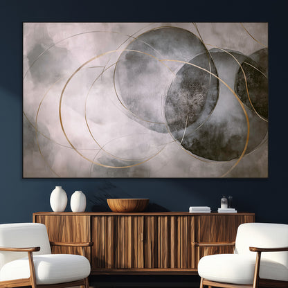 20066876-SEG-FC-51X34_Oversize_Oversize-Neutral Abstract Circle Wall Art – Modern Gray Beige Gold Canvas Print, Minimalist Geometric Painting for Bedroom, Living Room,