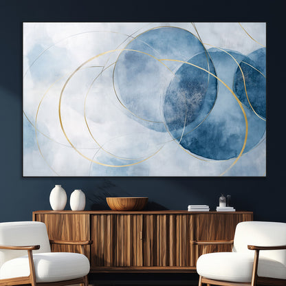 47060443-SEG-FC-51X34_Oversize_Oversize-Blue Abstract Circle Wall Art – Modern Gold and Navy Canvas Print, Minimalist Geometric Painting for Living Room, Bedroom, Office