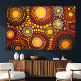 81120549-SEG-FC-51X34_Oversize_Oversize-Abstract Dot Painting Wall Art – Vibrant Tribal Boho Style Canvas Print with Sunburst Mandala Circles in Warm Red, Yellow, Orange