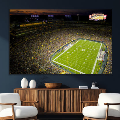 23655234-SEG-FC-51X34_Oversize_Oversize-Lambeau Field Stadium Wall Art – American Football Night Game Canvas Print with Packed Crowd and Lights – Sports Decor for Man