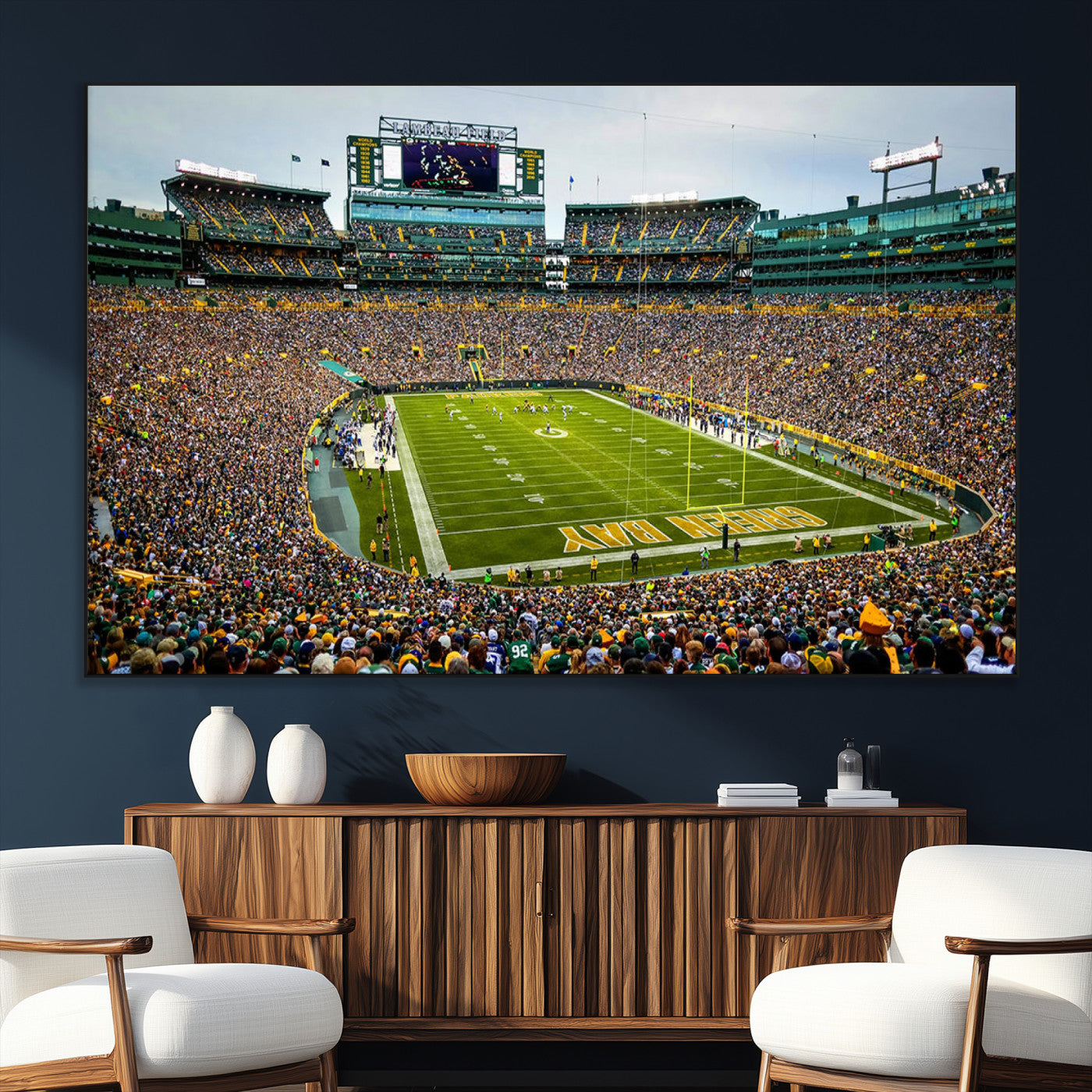 96617112-SEG-FC-51X34_Oversize_Oversize-Lambeau Field Wall Art – Green Bay Packers NFL Football Stadium Canvas Print – Game Day Crowd Sports Decor for Man Cave, Bar, or