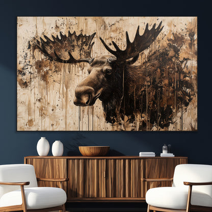 83505059-SEG-FC-51X34_Oversize_Oversize-Majestic Moose Wall Art – Rustic Animal Canvas Painting – Wilderness Wildlife Decor with Earthy Tones for Cabin, Lodge, Farmhouse,