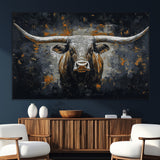 93195031-SEG-FC-51X34_Oversize_Oversize-Dark Longhorn Bull Wall Art – Western Steer Canvas Print, Moody Rustic Animal Painting for Man Cave, Ranch House, Office or Modern