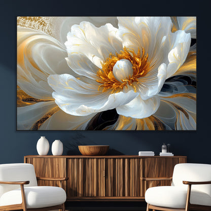 39604126-SEG-FC-51X34_Oversize_Oversize-Abstract Flower Wall Art – Elegant White and Gold Bloom Canvas Print, Modern Floral Artwork for Bedroom, Living Room, or Office