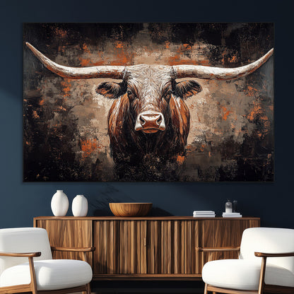 24779067-SEG-FC-51X34_Oversize_Oversize-Longhorn Bull Wall Art – Western Rustic Canvas Print, Bold Cowboy Cattle Painting for Ranch House, Farmhouse, Office, or Living