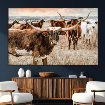 47758300-SEG-FC-51X34_Oversize_Oversize-Texas Longhorn Cattle Wall Art – Rustic Western Herd Canvas Print, Cowboy Ranch Farmhouse Decor for Living Room, Office, or