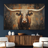 19204445-SEG-FC-51X34_Oversize_Oversize-Texas Longhorn Bull Wall Art – Rustic Western Canvas Print, Bold Cowboy Cattle Painting for Ranch House, Farmhouse, Office, or