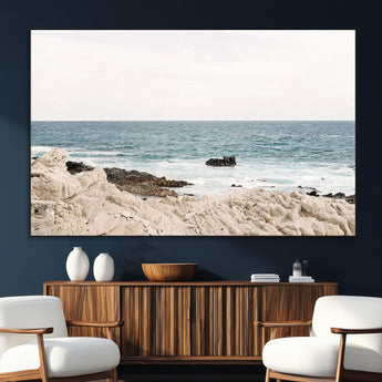 25481980-SEG-FC-51X34_Oversize_Oversize-Ocean Coastal Wall Art – Rocky Shoreline and Waves Canvas Print, Serene Beach Landscape Decor for Living Room, Bedroom, or Office