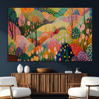 79636380-SEG-FC-51X34_Oversize_Oversize-Colorful Abstract Landscape Wall Art – Vibrant Hills and Flowers Canvas Print, Modern Whimsical Artwork for Living Room, Bedroom,