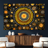 45478523-SEG-FC-51X34_Oversize_Oversize-Abstract Circle Wall Art – Bold Black and Gold Dot Painting Canvas Print, Modern Geometric Mandala Style Decor for Living Room or
