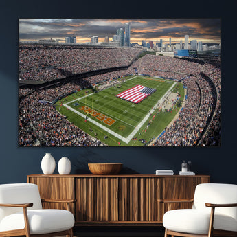 98106777-SEG-FC-51X34_Oversize_Oversize-Soldier Field Wall Art – Chicago Bears Stadium Canvas Print with American Flag, Game Day Football Decor for Man Cave, Bar, or