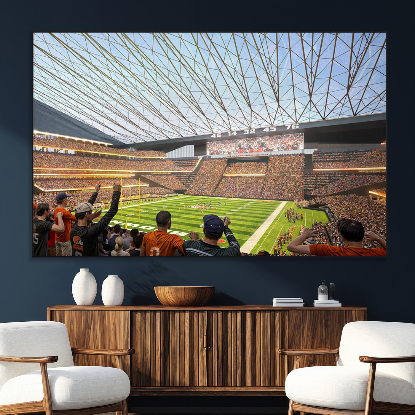 81960112-SEG-FC-51X34_Oversize_Oversize-Futuristic Football Stadium Wall Art – Modern Dome Arena Canvas Print, Chicago Bears Concept Design Sports Decor for Man Cave or