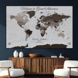 43749658-SEG-FC-51X34_Oversize_Oversize-Welcome to Great Adventure World Map Wall Art – Charcoal Gray Canvas Print, Rustic Travel Decor for Living Room, Study, Office or