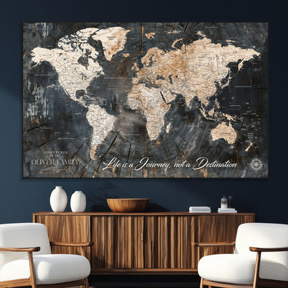 37848568-SEG-FC-51X34_Oversize_Oversize-Life is a Journey Not a Destination World Map Rustic Wood Texture Vintage Beige Navy Adventure Wall Art Canvas Print for Home