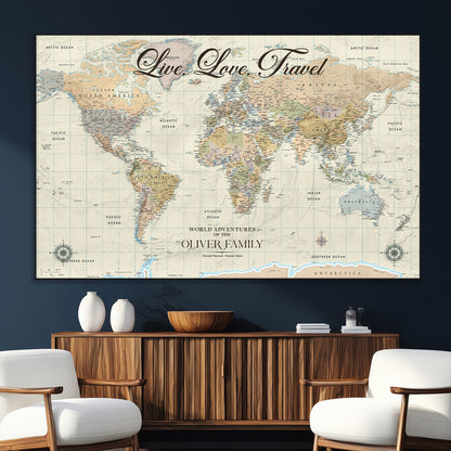 19479008-SEG-FC-51X34_Oversize_Oversize-Live Love Travel Wall Art – Detailed World Map Canvas Print, Adventure Decor for Living Room, Office or Bedroom, Travel Gift for