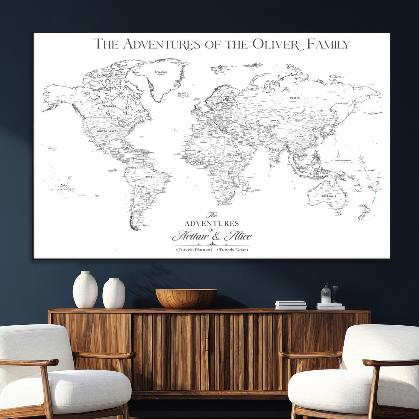21029247-SEG-FC-51X34_Oversize_Oversize-Minimalist World Map Wall Art – Black and White Travel Adventure Print, Modern Family Travel Map Decor for Living Room, Bedroom,