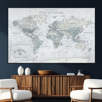 94249974-SEG-FC-51X34_Oversize_Oversize-Ours Explore World Map Wall Art – Modern Travel Canvas Print, Neutral Adventure Decor for Living Room, Office, Study, Bedroom,
