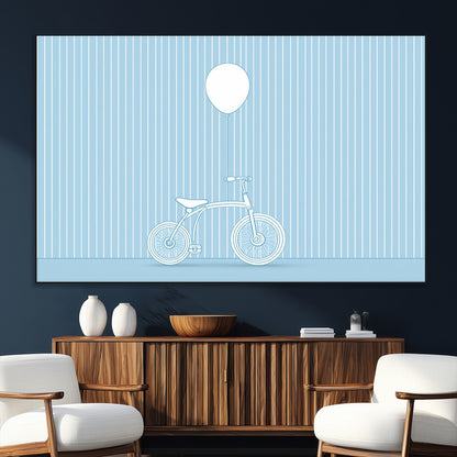 56479838-SEG-FC-51X34_Oversize_Oversize-Bicycle Wall Art – Minimalist Blue Canvas Print with Balloon Illustration, Modern Decor Artwork for Kids Room, Nursery, or Living