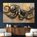57944271-MGV-CV-36X24-Octopus Wall Art – Black and Gold Nautical Canvas Print, Modern Ocean Inspired Artwork with Elegant Detailing, Coastal Marine