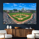 35800083-MGV-CV-36X24-Wrigley Field Baseball Stadium Canvas Wall Art – Packed Crowd Sports Stadium Print, City Skyline Baseball Field Canvas for Game
