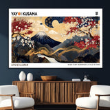 28945903-MGV-CV-36X24-Yayoi Kusama Inspired Japanese Art Canvas Print – Framed Floral & Mt. Fuji Wall Decor, Modern Asian Style Canvas for Home, Office,