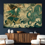 24416422-SEG-FC-51X34_Oversize_Oversize-Samurai vs Octopus Wall Art – Japanese Warrior Ocean Battle Canvas Print, Ukiyo e Inspired Decor for Home, Office, or Man Cave