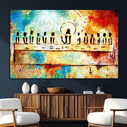 YKE34632598CR-MGV-CV-36X24-Abstract Last Supper with Apostles Wall Art Canvas Print
