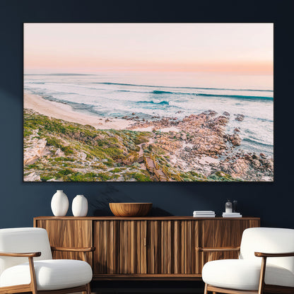 27332135-SEG-FC-51X34_Oversize_Oversize-Coastal Sunset Wall Art – Ocean Waves and Rocky Shore Canvas Print, Scenic Seaside Photography Decor for Bedroom, Living Room,