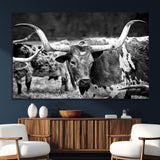 15425553-SEG-FC-51X34_Oversize_Oversize-Western Wall Art – Longhorn Cattle Black and White Canvas Print, Rustic Ranch Photography Decor for Bedroom, Living Room, Office,
