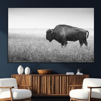 90861202-SEG-FC-51X34_Oversize_Oversize-Black and White Bison Canvas Wall Art – Rustic American Buffalo Print, Western Wildlife Photography for Farmhouse, Cabin, Office