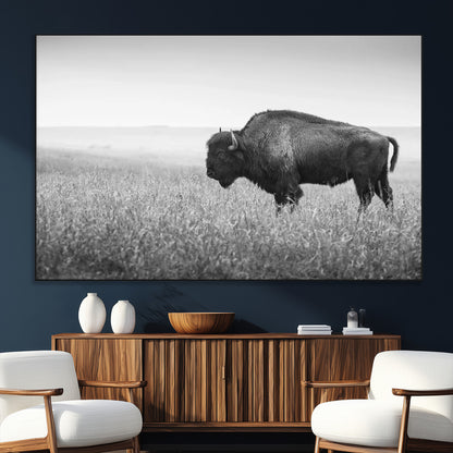 90861202-SEG-FC-51X34_Oversize_Oversize-Black and White Bison Canvas Wall Art – Rustic American Buffalo Print, Western Wildlife Photography for Farmhouse, Cabin, Office