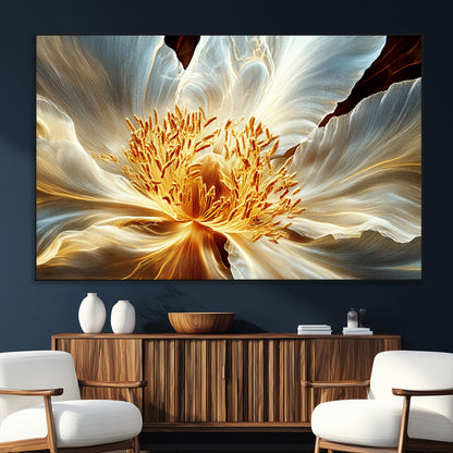 20862576-SEG-FC-51X34_Oversize_Oversize-Golden Abstract Flower Canvas Wall Art – Modern Botanical Bloom Print, Elegant Floral Artwork for Living Room, Bedroom, Office